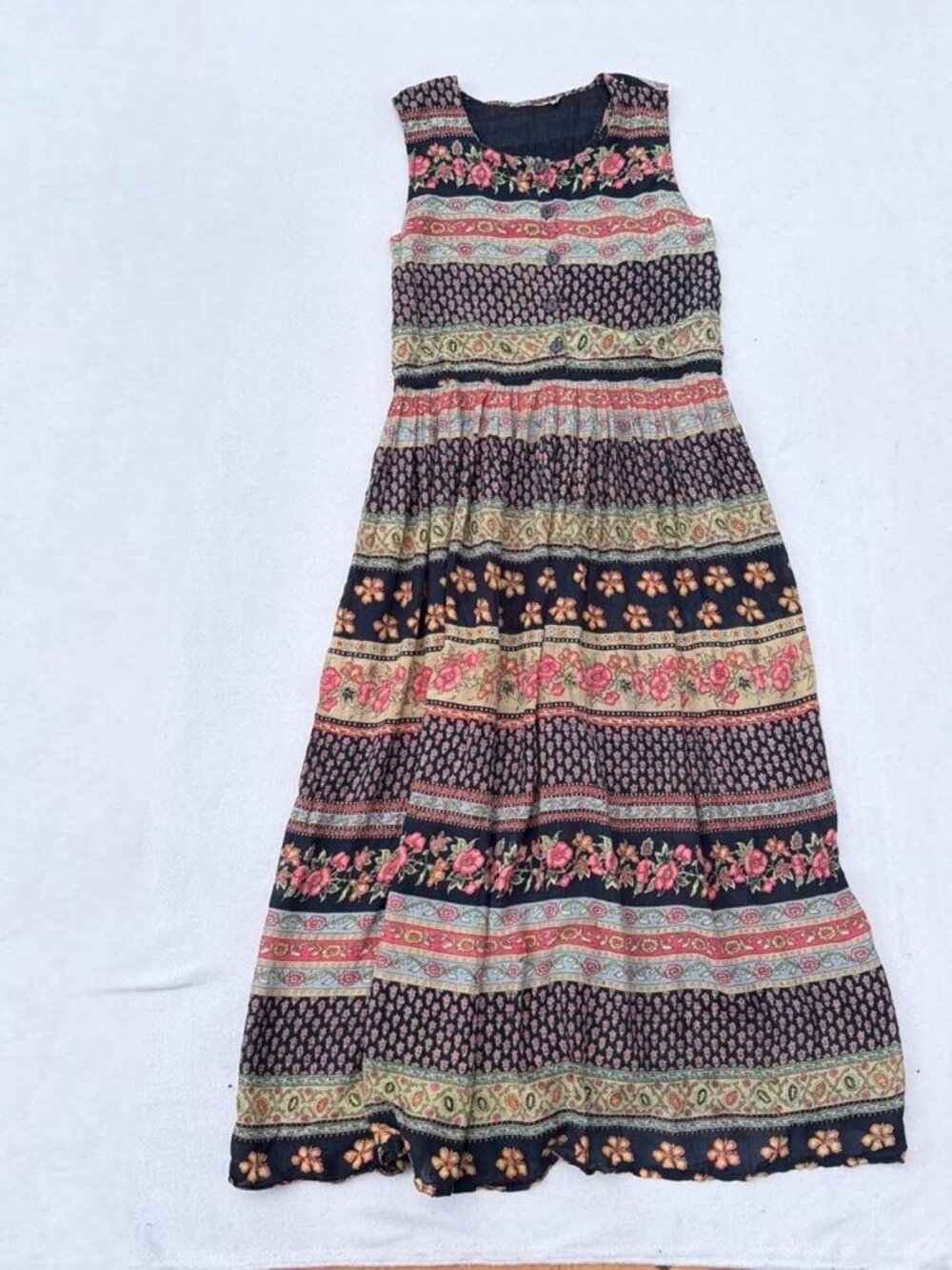 Vintage L.G.S. Cotton Striped Patchwork Maxi Dress Sz S Cottagecore Fairycore